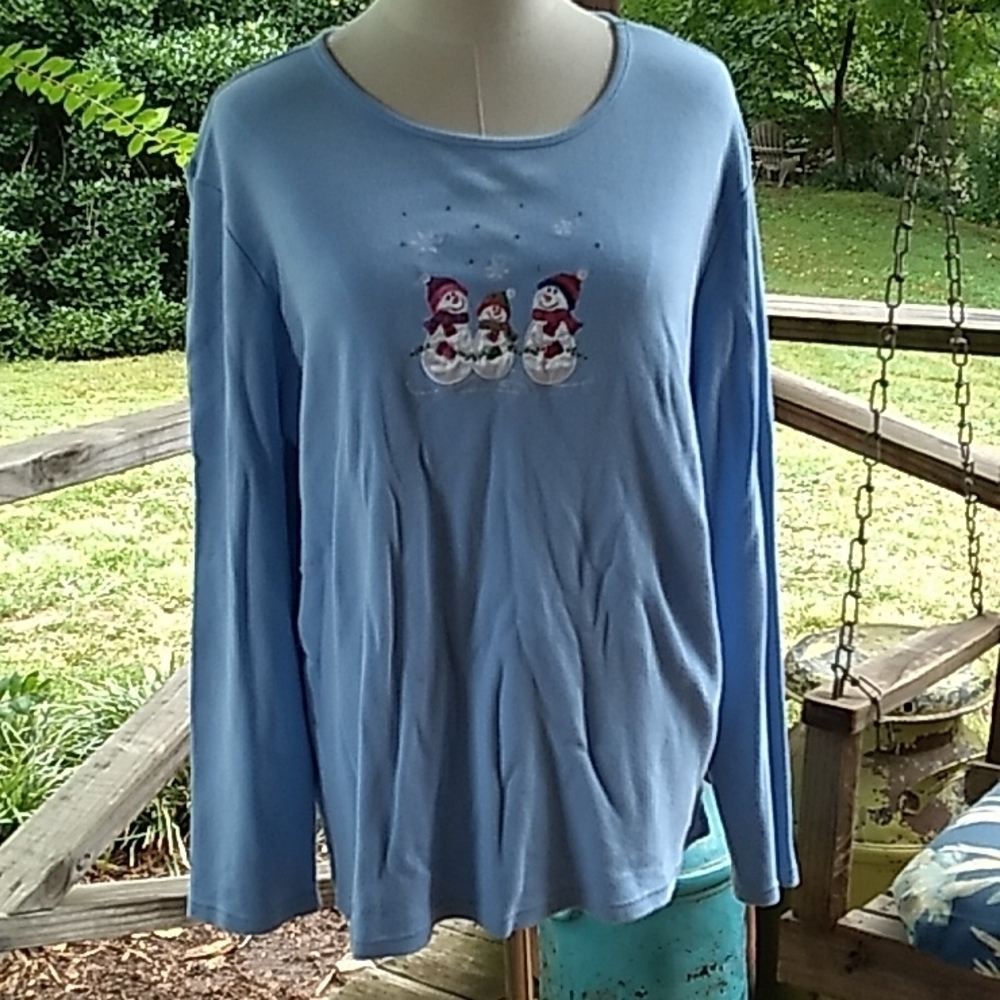 Laura Scott XL Christmas 🎄 snowmen long sleeve tee shirt 👕